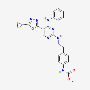 molecular formula C25H25N7O3 B608340 methyl N-[4-[2-[[4-anilino-5-(5-cyclopropyl-1,3,4-oxadiazol-2-yl)pyrimidin-2-yl]amino]ethyl]phenyl]carbamate CAS No. 930089-25-1