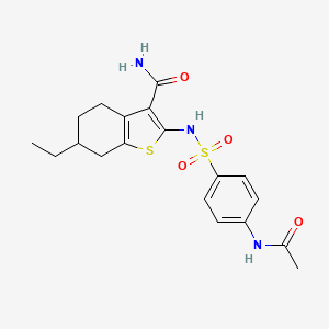 molecular formula C19H23N3O4S2 B6083463 2-({[4-(acetylamino)phenyl]sulfonyl}amino)-6-ethyl-4,5,6,7-tetrahydro-1-benzothiophene-3-carboxamide 