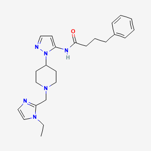 molecular formula C24H32N6O B6083485 N-(1-{1-[(1-ethyl-1H-imidazol-2-yl)methyl]-4-piperidinyl}-1H-pyrazol-5-yl)-4-phenylbutanamide 