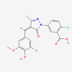 molecular formula C19H14Cl2N2O5 B6083510 2-chloro-5-[4-(3-chloro-4-hydroxy-5-methoxybenzylidene)-3-methyl-5-oxo-4,5-dihydro-1H-pyrazol-1-yl]benzoic acid 
