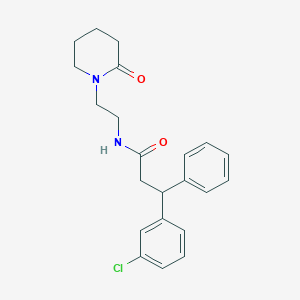 molecular formula C22H25ClN2O2 B6083570 3-(3-chlorophenyl)-N-[2-(2-oxo-1-piperidinyl)ethyl]-3-phenylpropanamide 