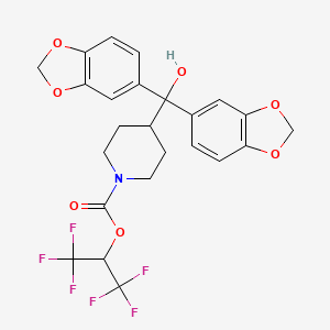 molecular formula C24H21F6NO7 B608362 1,1,1,3,3,3-Hexafluoropropan-2-yl 4-[bis(1,3-benzodioxol-5-yl)-hydroxymethyl]piperidine-1-carboxylate CAS No. 1380424-42-9