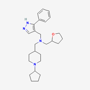 molecular formula C26H38N4O B6083644 1-(1-cyclopentyl-4-piperidinyl)-N-[(3-phenyl-1H-pyrazol-4-yl)methyl]-N-(tetrahydro-2-furanylmethyl)methanamine 
