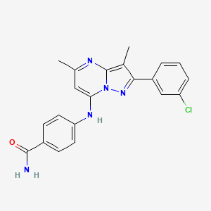 molecular formula C21H18ClN5O B6083648 4-{[2-(3-chlorophenyl)-3,5-dimethylpyrazolo[1,5-a]pyrimidin-7-yl]amino}benzamide 