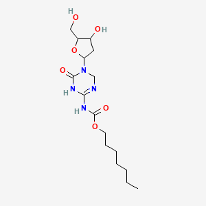 molecular formula C16H28N4O6 B608368 氨基甲酸，N-[5-(2-脱氧-β-D-赤藓糖呋喃核糖基)-3,4,5,6-四氢-4-氧代-1,3,5-三嗪-2-基]-, 庚基酯 CAS No. 815588-85-3