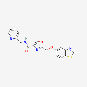 molecular formula C19H16N4O3S B6083695 2-{[(2-methyl-1,3-benzothiazol-5-yl)oxy]methyl}-N-(2-pyridinylmethyl)-1,3-oxazole-4-carboxamide 
