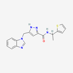molecular formula C18H17N5OS B6083699 5-(1H-benzimidazol-1-ylmethyl)-N-[1-(2-thienyl)ethyl]-1H-pyrazole-3-carboxamide 
