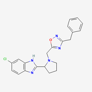 molecular formula C21H20ClN5O B6083707 2-{1-[(3-benzyl-1,2,4-oxadiazol-5-yl)methyl]-2-pyrrolidinyl}-6-chloro-1H-benzimidazole 