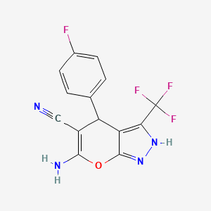 molecular formula C14H8F4N4O B6083743 6-amino-4-(4-fluorophenyl)-3-(trifluoromethyl)-1,4-dihydropyrano[2,3-c]pyrazole-5-carbonitrile 