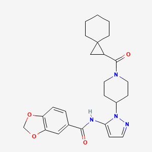 molecular formula C25H30N4O4 B6083758 N-{1-[1-(spiro[2.5]oct-1-ylcarbonyl)-4-piperidinyl]-1H-pyrazol-5-yl}-1,3-benzodioxole-5-carboxamide 