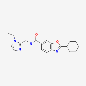 molecular formula C21H26N4O2 B6083799 2-cyclohexyl-N-[(1-ethyl-1H-imidazol-2-yl)methyl]-N-methyl-1,3-benzoxazole-6-carboxamide 