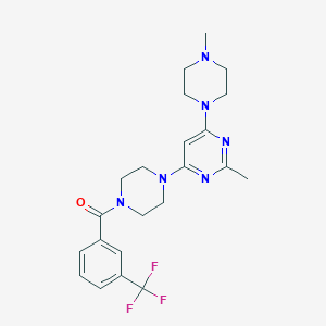 molecular formula C22H27F3N6O B6083850 2-methyl-4-(4-methyl-1-piperazinyl)-6-{4-[3-(trifluoromethyl)benzoyl]-1-piperazinyl}pyrimidine 