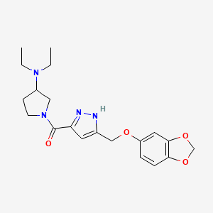 molecular formula C20H26N4O4 B6083851 1-({5-[(1,3-benzodioxol-5-yloxy)methyl]-1H-pyrazol-3-yl}carbonyl)-N,N-diethyl-3-pyrrolidinamine 