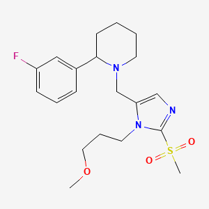 molecular formula C20H28FN3O3S B6083863 2-(3-fluorophenyl)-1-{[1-(3-methoxypropyl)-2-(methylsulfonyl)-1H-imidazol-5-yl]methyl}piperidine 