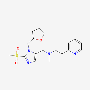 molecular formula C18H26N4O3S B6083884 N-methyl-N-{[2-(methylsulfonyl)-1-(tetrahydro-2-furanylmethyl)-1H-imidazol-5-yl]methyl}-2-(2-pyridinyl)ethanamine 
