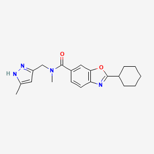 molecular formula C20H24N4O2 B6083954 2-cyclohexyl-N-methyl-N-[(5-methyl-1H-pyrazol-3-yl)methyl]-1,3-benzoxazole-6-carboxamide 