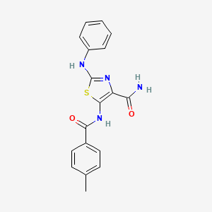 molecular formula C18H16N4O2S B608402 5-(4-甲基苯甲酰胺)-2-(苯胺基)噻唑-4-甲酰胺 CAS No. 1228280-29-2