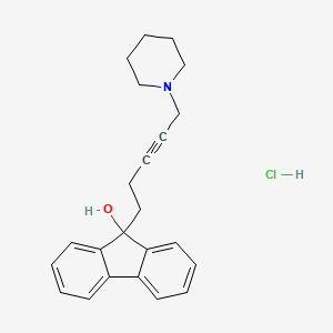 molecular formula C23H26ClNO B6084049 9-[5-(1-piperidinyl)-3-pentyn-1-yl]-9H-fluoren-9-ol hydrochloride 