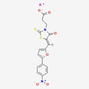 molecular formula C17H11KN2O6S2 B608405 丙酸钾(Z)-3-(5-((5-(4-硝基苯基)呋喃-2-基)亚甲基)-4-氧代-2-硫代噻唑烷-3-基)丙酸钾 CAS No. 1956356-56-1