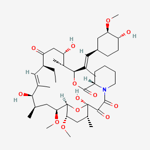 molecular formula C43H69NO13 B608424 (1R,9S,12S,13R,14S,17S,18E,20R,21R,23S,24R,25S,27R)-17-ethyl-1,14,20-trihydroxy-12-[(E)-1-[(1R,3R,4R)-4-hydroxy-3-methoxycyclohexyl]prop-1-en-2-yl]-23,25-dimethoxy-13,19,21,27-tetramethyl-11,28-dioxa-4-azatricyclo[22.3.1.04,9]octacos-18-ene-2,3,10,16-tetrone CAS No. 143839-74-1