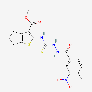 molecular formula C18H18N4O5S2 B6084248 methyl 2-({[2-(4-methyl-3-nitrobenzoyl)hydrazino]carbonothioyl}amino)-5,6-dihydro-4H-cyclopenta[b]thiophene-3-carboxylate 