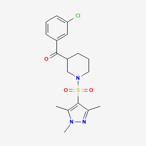 molecular formula C18H22ClN3O3S B6084287 (3-chlorophenyl){1-[(1,3,5-trimethyl-1H-pyrazol-4-yl)sulfonyl]-3-piperidinyl}methanone 
