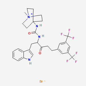 molecular formula C30H33BrF6N4O2 B608431 1-[5-[3,5-bis(trifluoromethyl)phenyl]-1-(1H-indol-3-yl)-3-oxopentan-2-yl]-3-(1-methyl-1-azoniabicyclo[2.2.2]octan-4-yl)urea;bromide CAS No. 187724-86-3