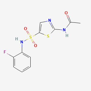 molecular formula C11H10FN3O3S2 B6084321 N-(5-{[(2-fluorophenyl)amino]sulfonyl}-1,3-thiazol-2-yl)acetamide 
