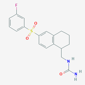 molecular formula C18H19FN2O3S B608448 尿素，N-[[(1R)-6-[(3-氟苯基)磺酰基]-1,2,3,4-四氢-1-萘甲基]-;尿素，N-[[(1R)-6-[(3-氟苯基)磺酰基]-1,2,3,4-四氢-1-萘甲基]- CAS No. 1000308-25-7