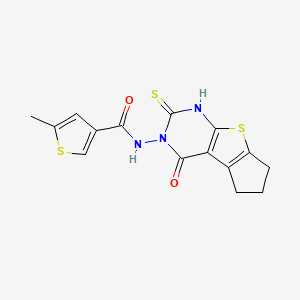 molecular formula C15H13N3O2S3 B6084495 N-(2-mercapto-4-oxo-6,7-dihydro-4H-cyclopenta[4,5]thieno[2,3-d]pyrimidin-3(5H)-yl)-5-methyl-3-thiophenecarboxamide 