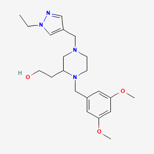molecular formula C21H32N4O3 B6084515 2-{1-(3,5-dimethoxybenzyl)-4-[(1-ethyl-1H-pyrazol-4-yl)methyl]-2-piperazinyl}ethanol 