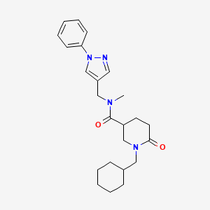 molecular formula C24H32N4O2 B6084519 1-(cyclohexylmethyl)-N-methyl-6-oxo-N-[(1-phenyl-1H-pyrazol-4-yl)methyl]-3-piperidinecarboxamide 