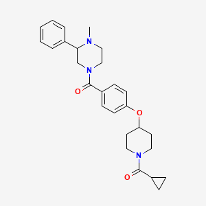 molecular formula C27H33N3O3 B6084598 4-(4-{[1-(cyclopropylcarbonyl)-4-piperidinyl]oxy}benzoyl)-1-methyl-2-phenylpiperazine 