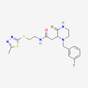molecular formula C18H22FN5O2S2 B6084603 2-[1-(3-fluorobenzyl)-3-oxo-2-piperazinyl]-N-{2-[(5-methyl-1,3,4-thiadiazol-2-yl)thio]ethyl}acetamide 