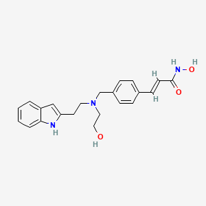molecular formula C22H25N3O3 B608465 2-丙烯酰胺，N-羟基-3-(4-(((2-羟乙基)(2-(1H-吲哚-2-基)乙基)氨基)甲基)苯基)- CAS No. 591207-53-3