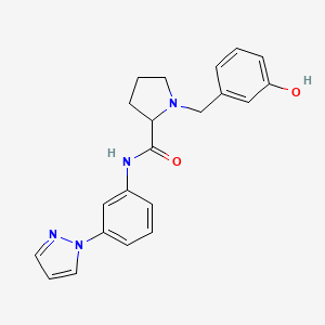 molecular formula C21H22N4O2 B6084796 1-(3-hydroxybenzyl)-N-[3-(1H-pyrazol-1-yl)phenyl]prolinamide 