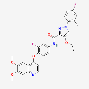 molecular formula C30H26F2N4O5 B608498 N-[4-(6,7-dimethoxyquinolin-4-yl)oxy-3-fluorophenyl]-4-ethoxy-1-(4-fluoro-2-methylphenyl)pyrazole-3-carboxamide CAS No. 1361030-48-9