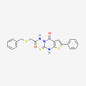 molecular formula C21H17N3O2S3 B6084997 2-(benzylthio)-N-(2-mercapto-4-oxo-6-phenylthieno[2,3-d]pyrimidin-3(4H)-yl)acetamide 