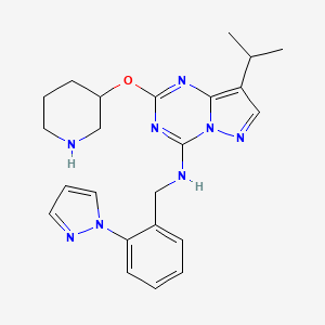 molecular formula C23H28N8O B608500 2-piperidin-3-yloxy-8-propan-2-yl-N-[(2-pyrazol-1-ylphenyl)methyl]pyrazolo[1,5-a][1,3,5]triazin-4-amine CAS No. 1453834-21-3