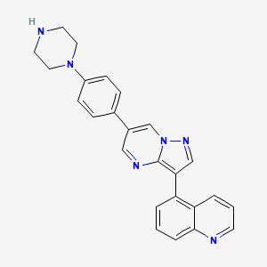 molecular formula C25H22N6 B608506 5-(6-(4-(哌嗪-1-基)苯基)吡唑并[1,5-a]嘧啶-3-基)喹啉 CAS No. 1432597-26-6