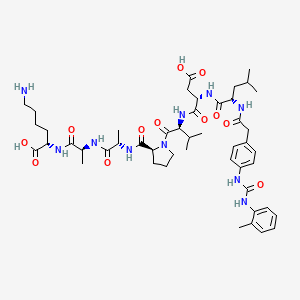 molecular formula C48H70N10O12 B608509 (2S)-6-amino-2-[[(2S)-2-[[(2S)-2-[[(2S)-1-[(2S)-2-[[(2S)-3-carboxy-2-[[(2S)-4-methyl-2-[[2-[4-[(2-methylphenyl)carbamoylamino]phenyl]acetyl]amino]pentanoyl]amino]propanoyl]amino]-3-methylbutanoyl]pyrrolidine-2-carbonyl]amino]propanoyl]amino]propanoyl]amino]hexanoic acid CAS No. 1155866-55-9