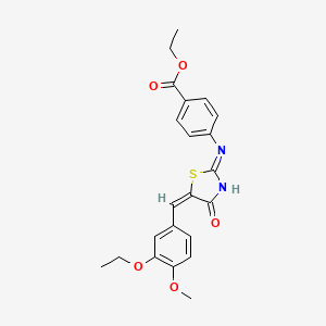 molecular formula C22H22N2O5S B6085140 ethyl 4-{[5-(3-ethoxy-4-methoxybenzylidene)-4-oxo-1,3-thiazolidin-2-ylidene]amino}benzoate 
