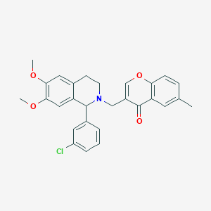molecular formula C28H26ClNO4 B6085183 3-{[1-(3-chlorophenyl)-6,7-dimethoxy-3,4-dihydro-2(1H)-isoquinolinyl]methyl}-6-methyl-4H-chromen-4-one 