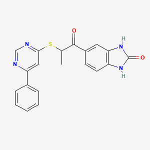 molecular formula C20H16N4O2S B6085209 5-{2-[(6-phenyl-4-pyrimidinyl)thio]propanoyl}-1,3-dihydro-2H-benzimidazol-2-one 