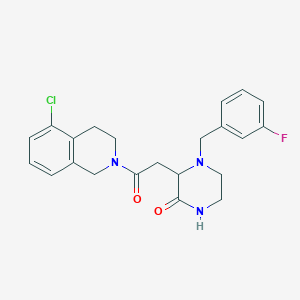 molecular formula C22H23ClFN3O2 B6085389 3-[2-(5-chloro-3,4-dihydro-2(1H)-isoquinolinyl)-2-oxoethyl]-4-(3-fluorobenzyl)-2-piperazinone 