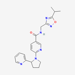 molecular formula C21H24N6O2 B6085396 N-[(5-isopropyl-1,2,4-oxadiazol-3-yl)methyl]-6-[2-(2-pyridinyl)-1-pyrrolidinyl]nicotinamide 