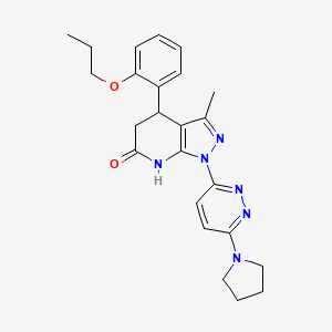 molecular formula C24H28N6O2 B6085413 3-methyl-4-(2-propoxyphenyl)-1-[6-(1-pyrrolidinyl)-3-pyridazinyl]-1,4,5,7-tetrahydro-6H-pyrazolo[3,4-b]pyridin-6-one 
