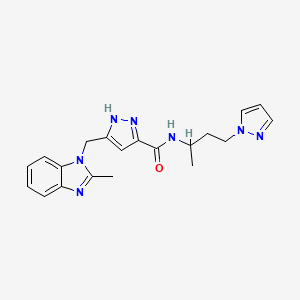 molecular formula C20H23N7O B6085420 5-[(2-methyl-1H-benzimidazol-1-yl)methyl]-N-[1-methyl-3-(1H-pyrazol-1-yl)propyl]-1H-pyrazole-3-carboxamide 