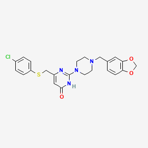 molecular formula C23H23ClN4O3S B6085469 2-[4-(1,3-benzodioxol-5-ylmethyl)-1-piperazinyl]-6-{[(4-chlorophenyl)thio]methyl}-4(3H)-pyrimidinone 