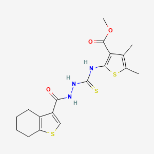 molecular formula C18H21N3O3S3 B6085478 methyl 4,5-dimethyl-2-({[2-(4,5,6,7-tetrahydro-1-benzothien-3-ylcarbonyl)hydrazino]carbonothioyl}amino)-3-thiophenecarboxylate 